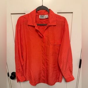 Vintage 90’s 100% Silk Long Sleeve Hidden Button Down Blouse Orange Size 10